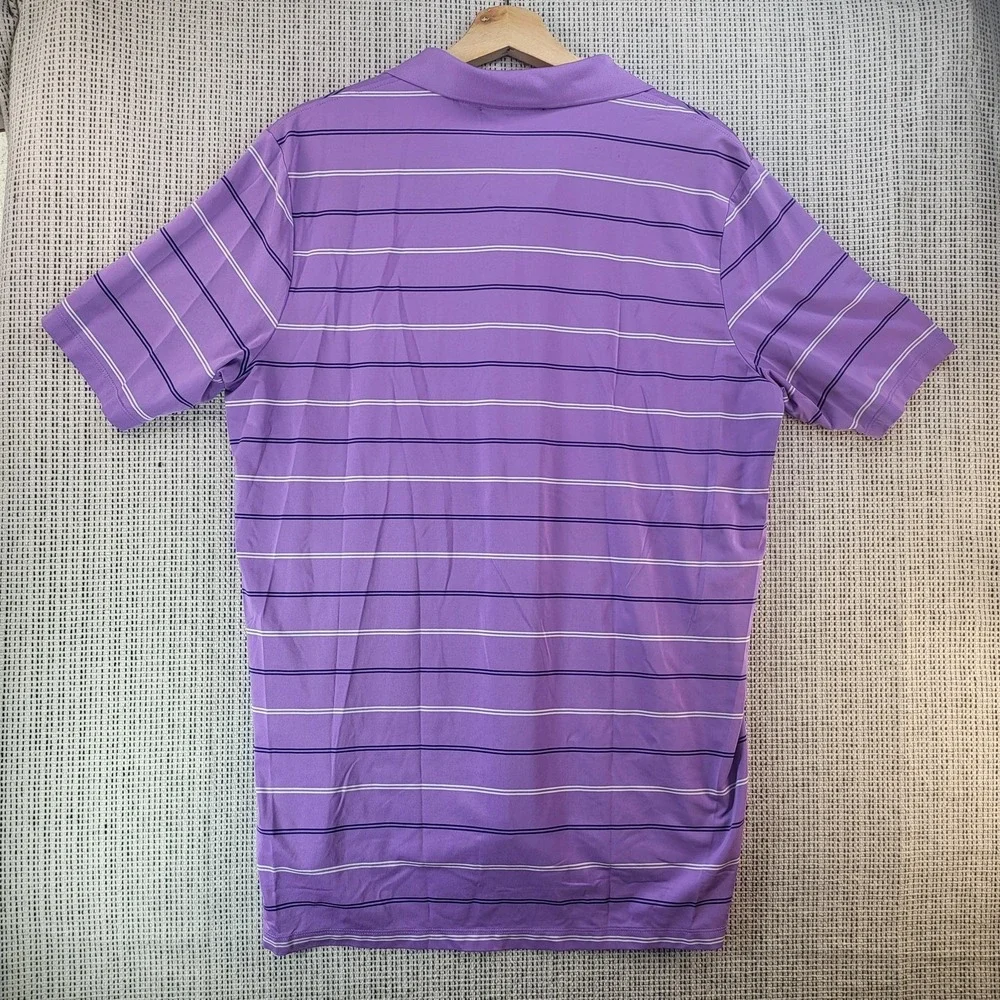 Ralph Lauren RLX Polo Shirt‎ Mens Large Purple Striped Golf Performance Stretch